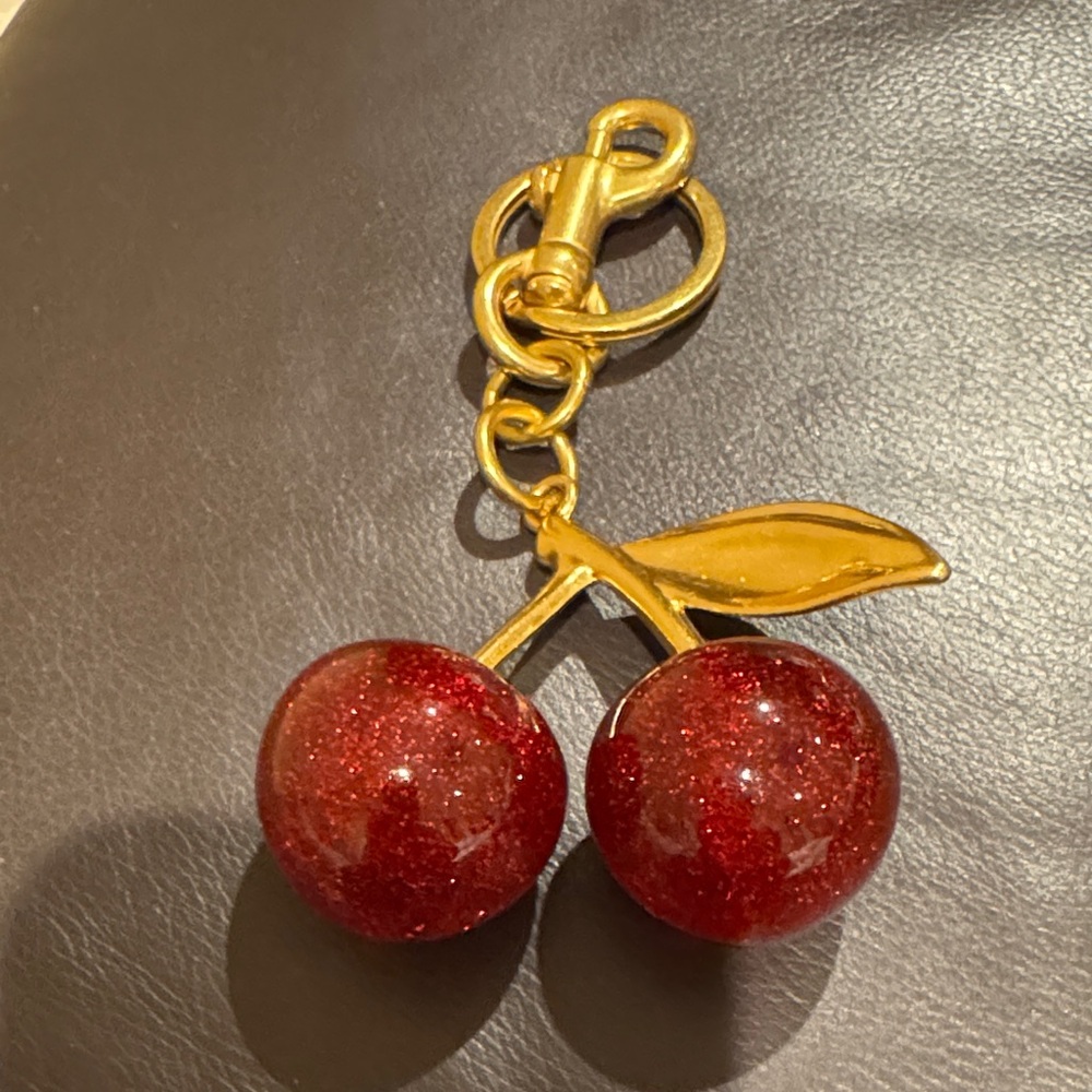 Cherry Keychain with Gold Accents